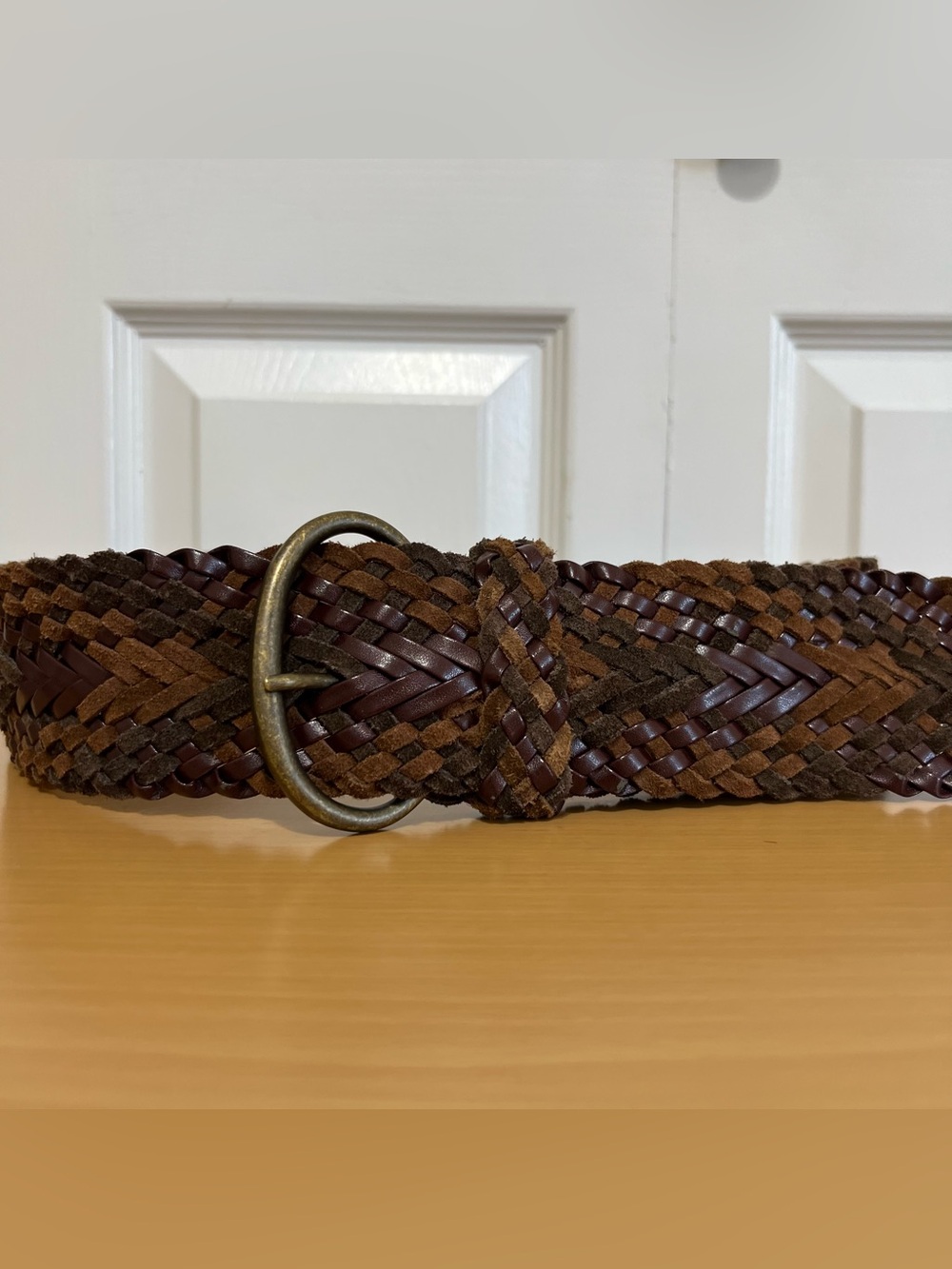 American Eagle Wide Braided Tricolor Leather/Suede/PVC Belt Small/Medium